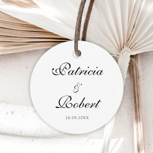 Elegant Minimalist Names Datum Black Script Weduwe Bedankjes Labels