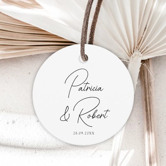 Elegant Minimalist Names Datum Black Script Weduwe Bedankjes Labels