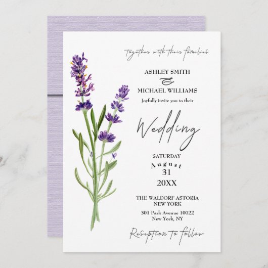 Elegant minimalist nieuwe Mode lavender Wedding Kaart (Voorkant / Achterkant)
