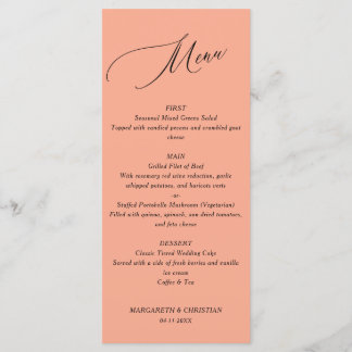 Elegant Minimalist Peach Wedding Menu