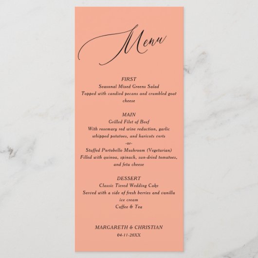 Elegant Minimalist Peach Wedding Menu (Voorkant)