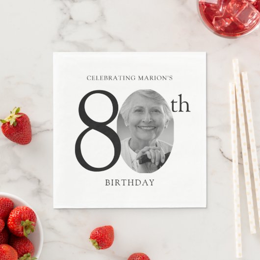 Elegant Minimalist Photo 80th Birthday Servet (Insitu)