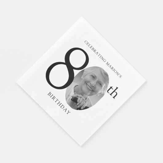 Elegant Minimalist Photo 80th Birthday Servet (Hoek)