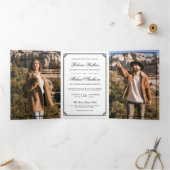 Elegant Minimalist Photo White QR Code Wedding Drieluik Uitnodiging (Binnen)