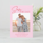 Elegant Minimalist Pink Red Photo Save The Date (Debout devant)