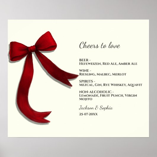 Elegant Minimalist Red Bow Simple Elegant Menu Sig Poster (Voorkant)