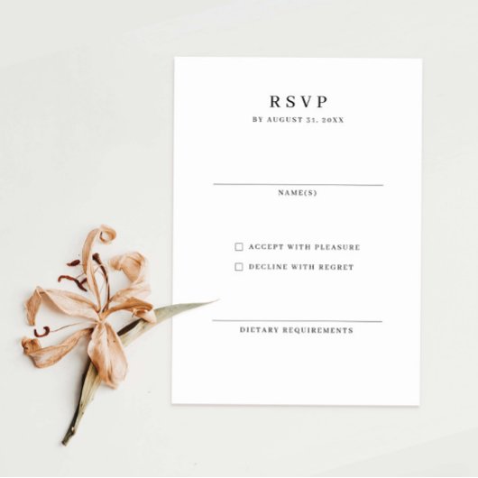 Elegant minimalist RSVP Reply Kaart