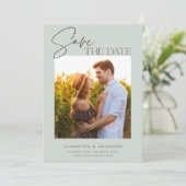 Elegant minimalist Sage Green Foto Save The Date (Staand voorkant)