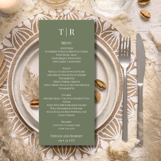 Elegant minimalist Sage Green Wedding Menu
