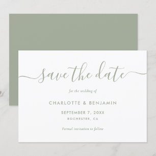 Elegant minimalist Sage Green Wedding Save The Date