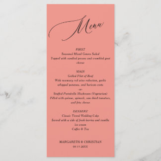 Elegant Minimalist Salmon Wedding Menu
