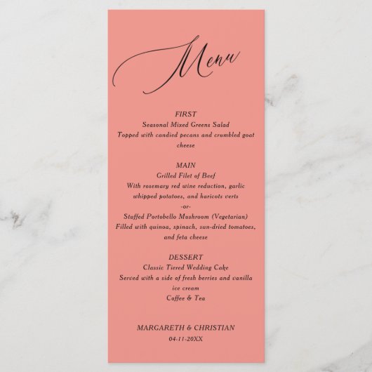 Elegant Minimalist Salmon Wedding Menu (Voorkant)