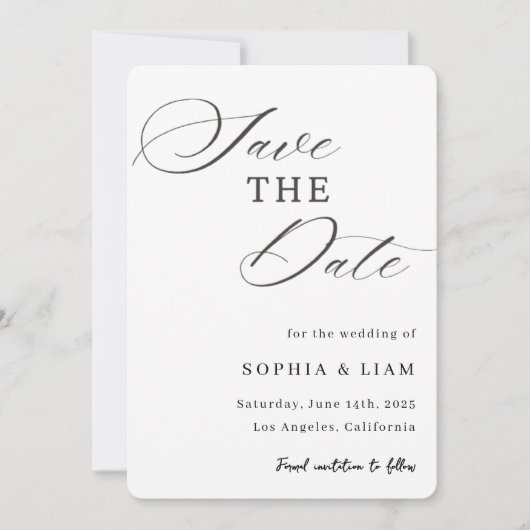 Elegant Minimalist Script Save the Date Card (Devant)