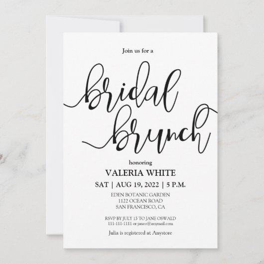 Elegant Minimalist Scriptgeschreeuw Bridal Brunch Kaart (Voorkant)
