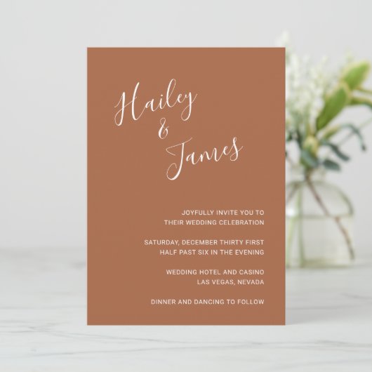 Elegant minimalist Simple Boho Terracotta Wedding Kaart (Staand voorkant)