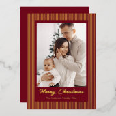 Elegant Minimalist Striped Red Gold Christmas Folie Feestdagenkaart (Voorkant / Achterkant)