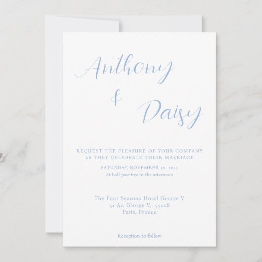 Elegant minimalist Stusty Blue Wedding Uitnodiging (Voorkant)