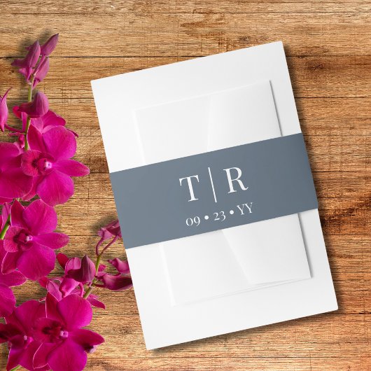 Elegant minimalist Stusty Blue Wedding Uitnodigingen Wikkel