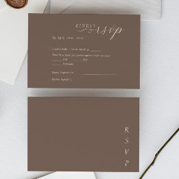 Elegant Minimalist Taupe Ivory Script Wedding RSVP Kaartje