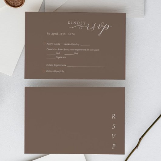 Elegant Minimalist Taupe Ivory Script Wedding RSVP Kaartje