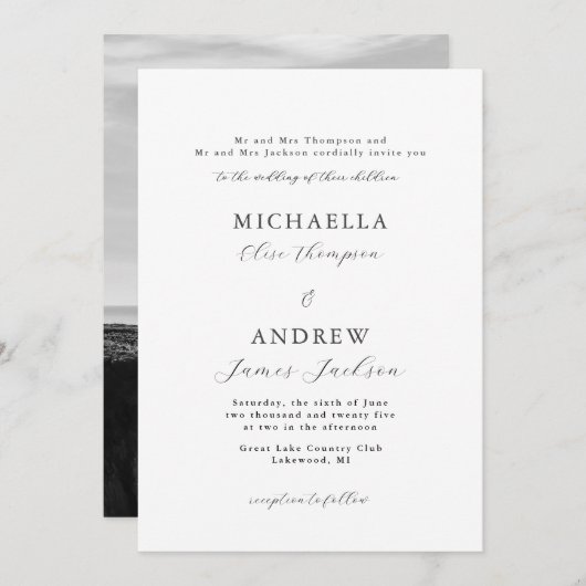 Elegant minimalist Uitnodiging tot verfijnde bruil (Voorkant / Achterkant)