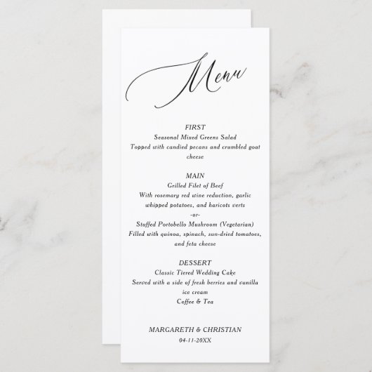 Elegant Minimalist Wedding Menu (Devant / Derrière)
