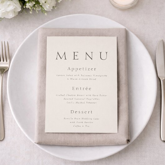 Elegant Minimalist Wedding Menu Card  Kaart