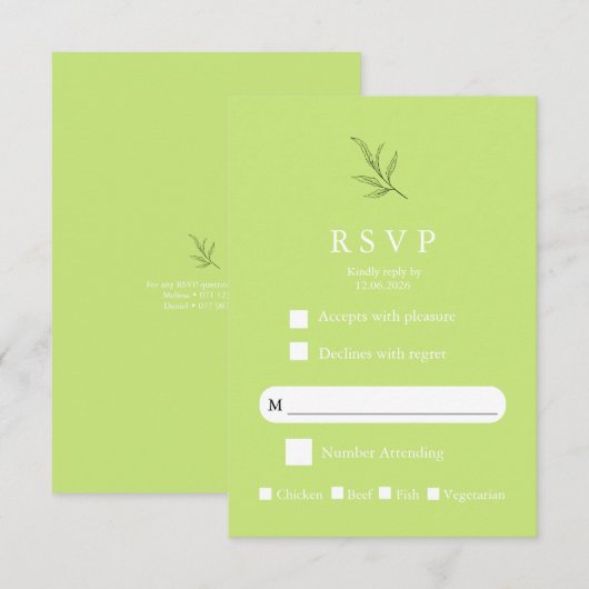 Elegant Minimalist Wedding RSVP Card Modern Simple (Devant / Derrière)