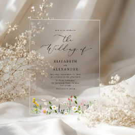 Elegant minimalist wildflower Simple wedding Acryl Uitnodigingen