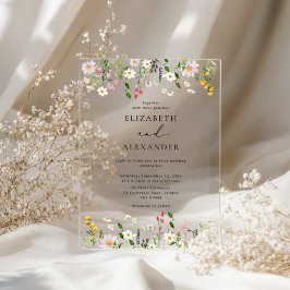 Elegant Minimalist Wildflower Wedding Acryl Uitnodigingen