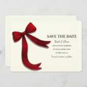 Elegant Minimalist with Red Bow - Simple classic Save The Date (Voorkant / Achterkant)