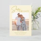 Elegant Minimalist Yellow Photo Save The Date (Debout devant)