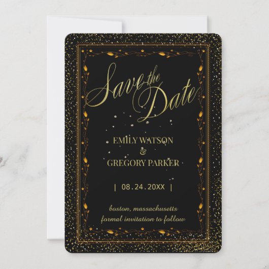 Elegant Minimalist Zwart en Goud Save the Date (Voorkant)