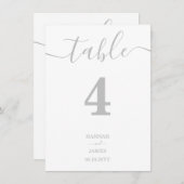 Élégant minimaliste Argent Mariage Numéro de table (Devant / Derrière)