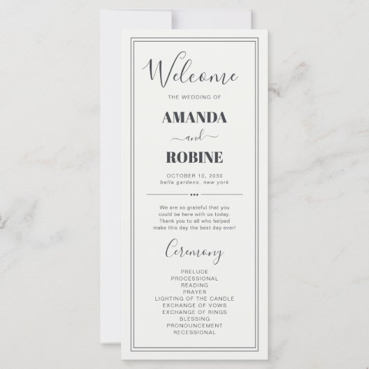 Élégant Minimaliste Chic Mariage Programmes (Devant)