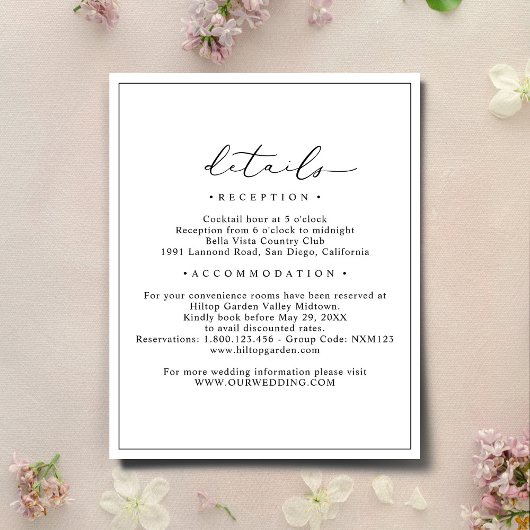 Elégant minimaliste Détails du Mariage Cartes de b