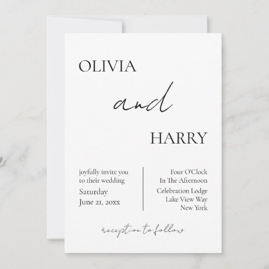 Élégant minimaliste Faire-part de mariage noir bla (Devant)