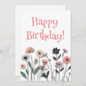 "Elégant minimaliste Fleur sauvage carte d'anniver (Devant / Derrière)