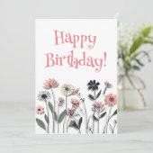 "Elégant minimaliste Fleur sauvage carte d'anniver (Debout devant)