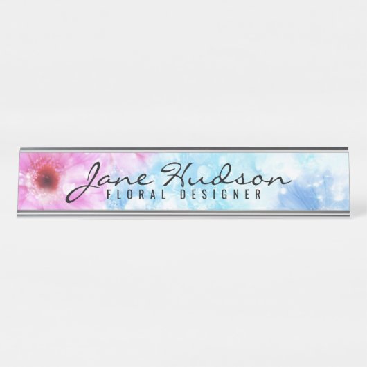 Elégant minimaliste Flower Design Desk Nom Plaque (Devant)