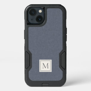 Élégant minimaliste gris bleu Faux lin Monogramme