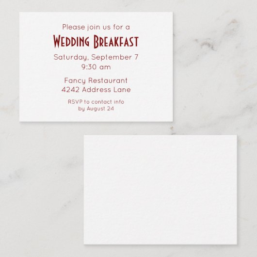 Elégant minimaliste Mariage rouge Invitation d'évé (Devant / Derrière)