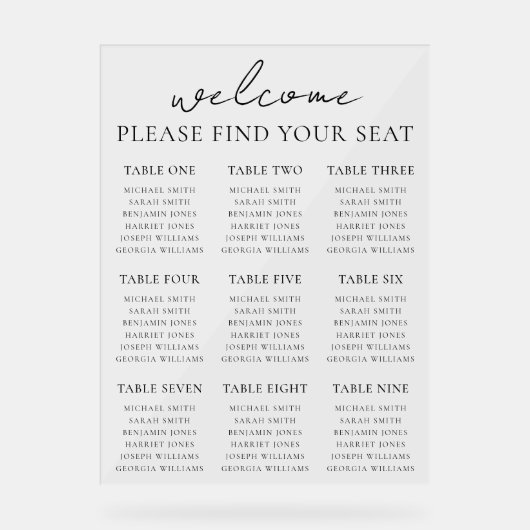 Élégant minimaliste moderne Mariage Seating Chart (Recto)