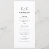 Élégant minimaliste Monogramme Menu Mariage blanc (Devant)