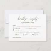 Elégant minimaliste Olive Green Wedding RSVP (Devant)