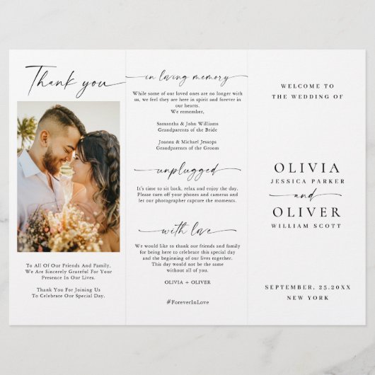 Élégant minimaliste programme de cérémonie de Mari (Devant)