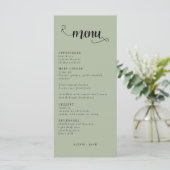Élégant minimaliste Sage Green Mariage Menu Table (Debout devant)