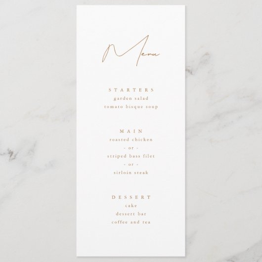 Élégant minimaliste Script Gold Mariage Menu (Devant)