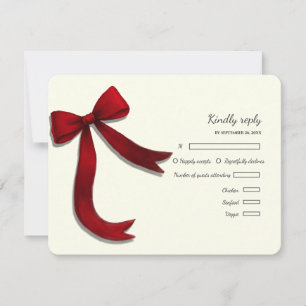 Élégant Minimaliste Simple mariage nœud rouge RSVP