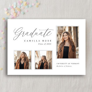 Elegant minimalistisch 3 foto Afstuderen aankondig Aankondiging